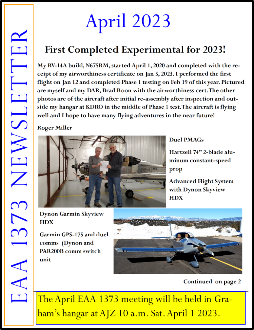 EAA1373 Newsletter - April 2023